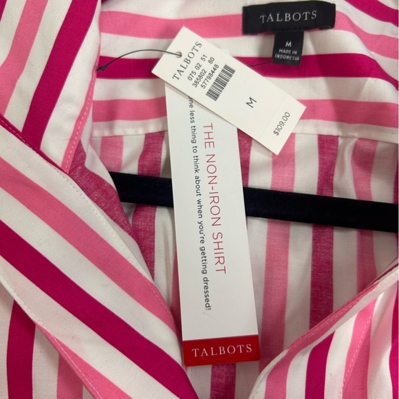 NWT Talbots Red/Pink and White Striped “No Iron” Blouse - Picture 4 of 11